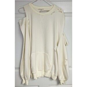Dance & Marvel Womens Medium Cream Sweatshirt Distressed Slashed Cut Up